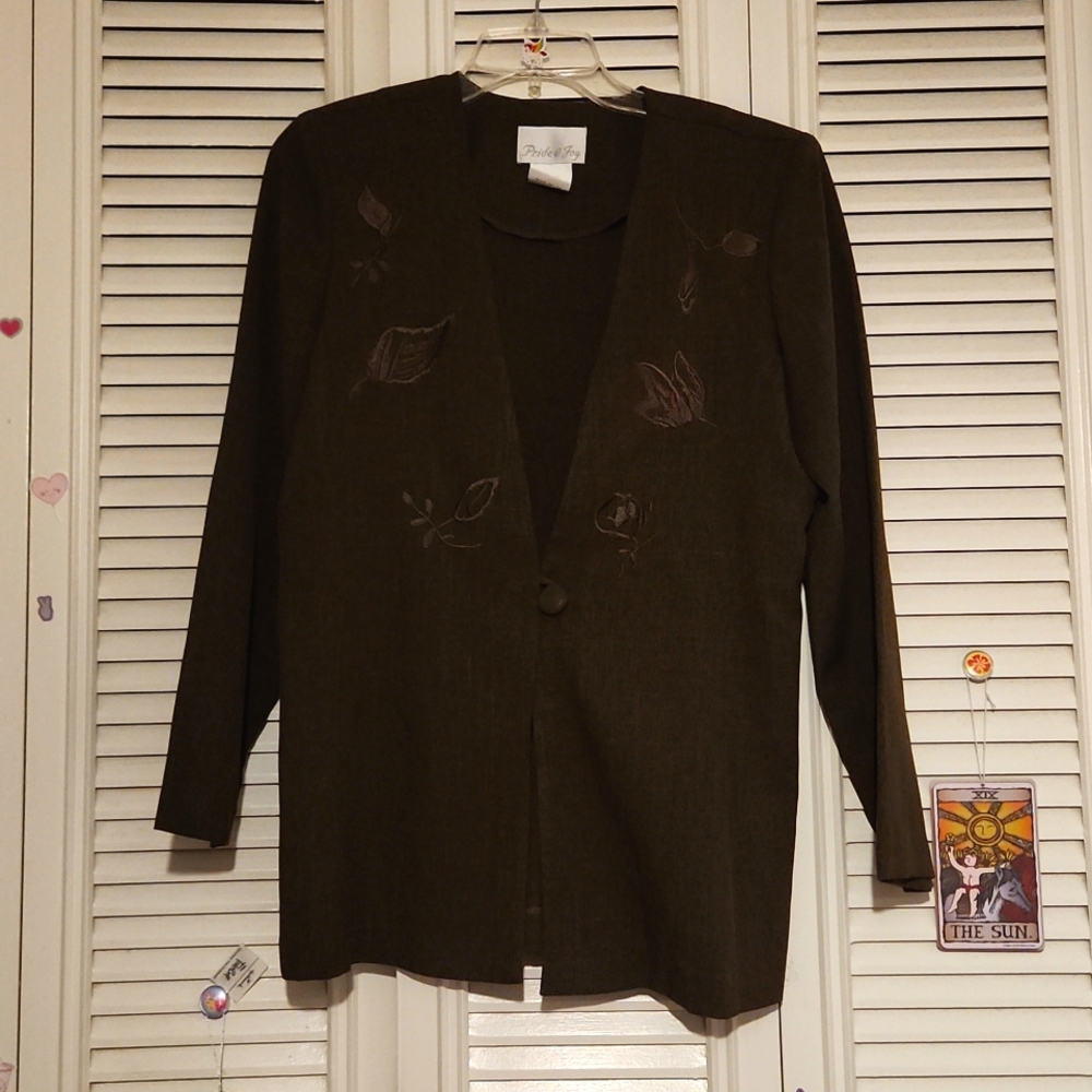 Pride and Joy 🌹 Brown Embroidered Blazer